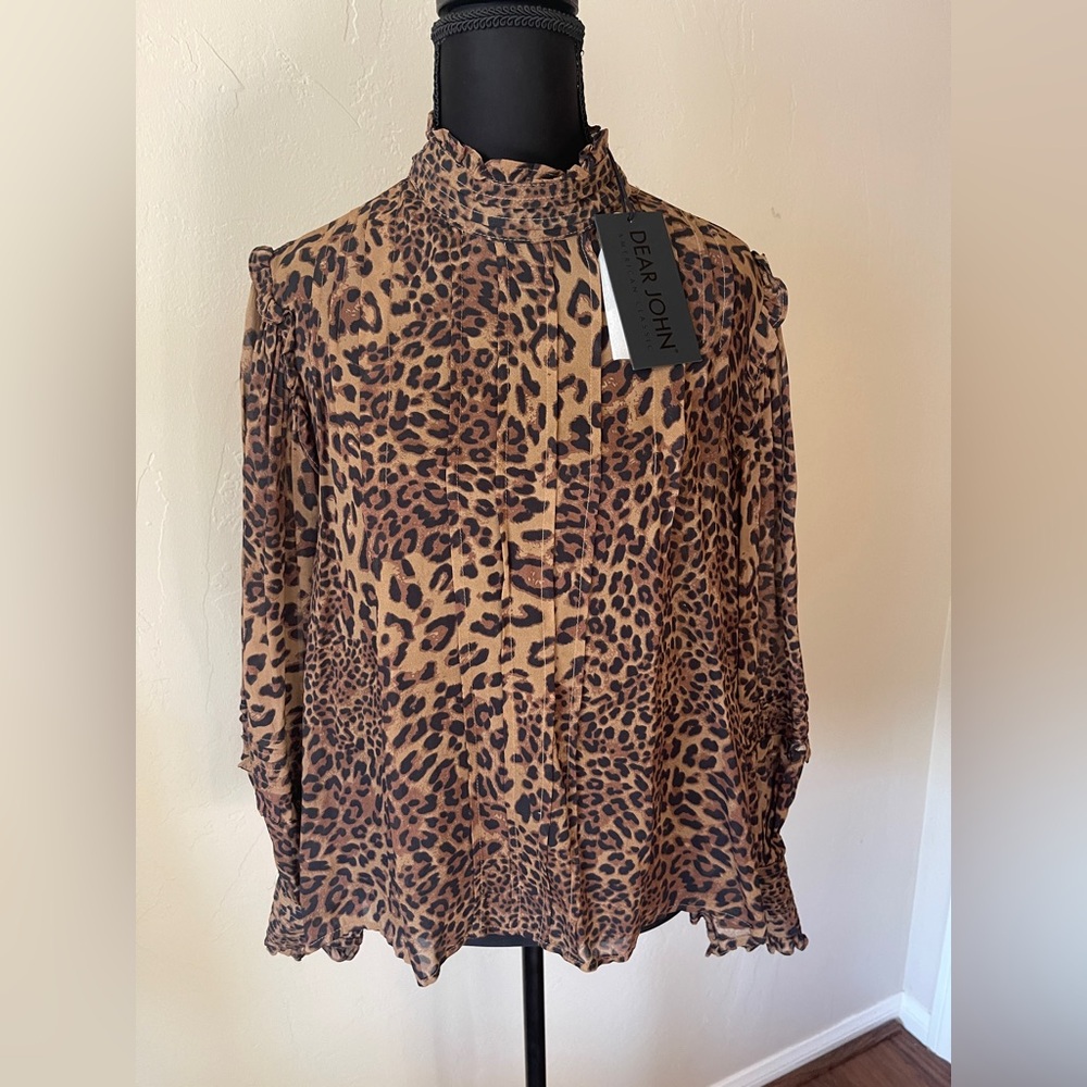 Dear John Brown Leopard Print Blouse xs